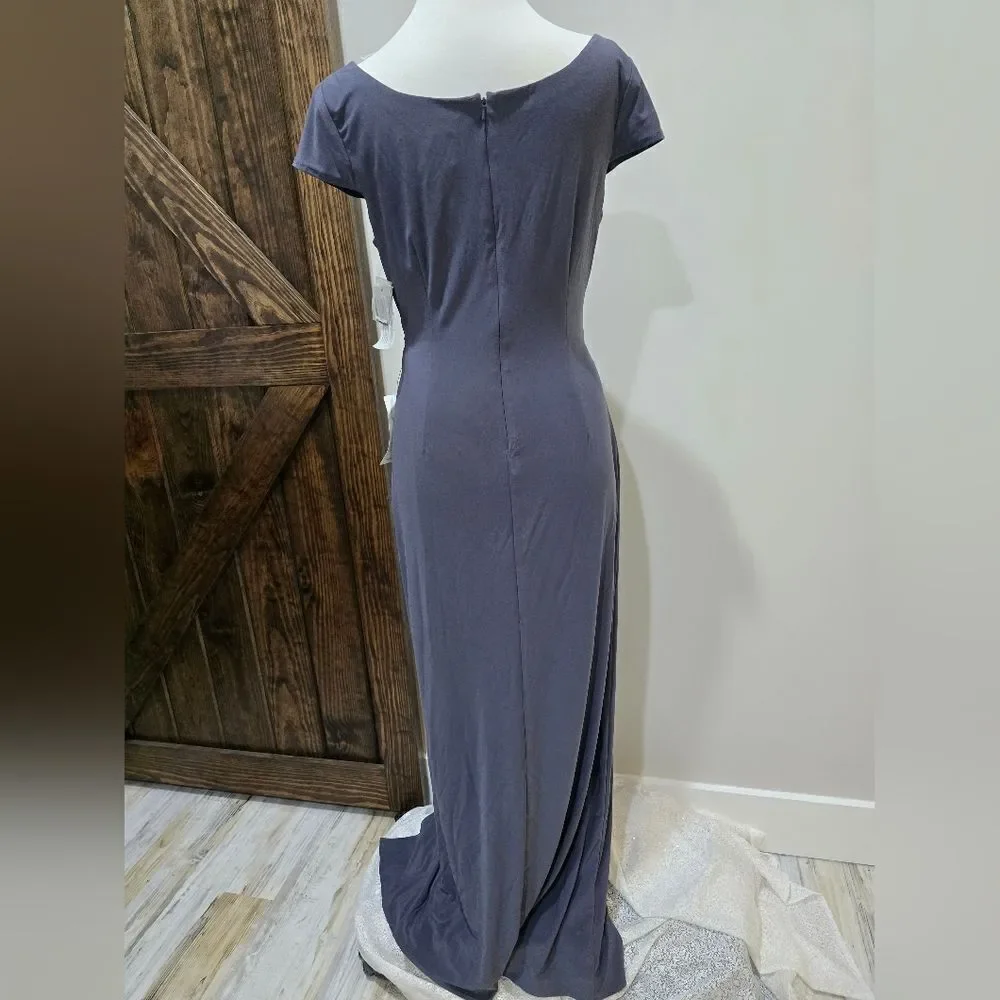 Alex Evenings Embellished Neck Cap Sleeve Column Gown NWT size 10 Charcoal Gray